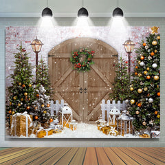 Lofaris Christmas Tree Wreath Brown Gate Photo Backdrop