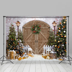 Lofaris Christmas Tree Wreath Brown Gate Photo Backdrop