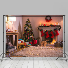 Lofaris Christmas Tree Wreath Light Fireplace Backdrop