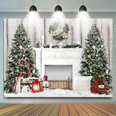 Lofaris Christmas Tree Wreath Snowman Fireplace Backdrop