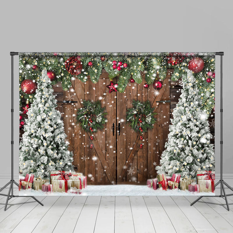 Lofaris Christmas Tree Wreath Vintage Door Gift Backdrop