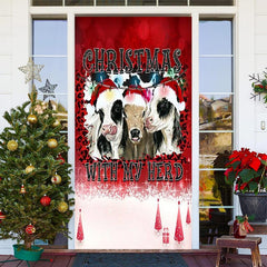 Lofaris Christmas With My Herd Cows Red Snow Door Cover