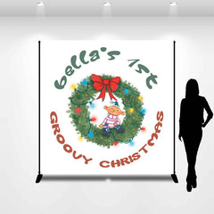 Lofaris Christmas Wreath Custom 1st Groovy Birthday Backdrop