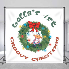 Lofaris Christmas Wreath Custom 1st Groovy Birthday Backdrop