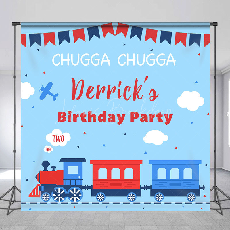 Lofaris Chugga Toy Train Blue Custom 2nd Birthday Backdrop