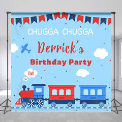 Lofaris Chugga Toy Train Blue Custom 2nd Birthday Backdrop