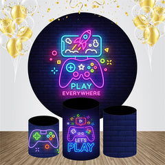 Lofaris Circle Brick Wall Neon Games Birthday Backdrop Kit