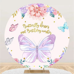 Lofaris Circle Colorful Floral Butterfly Birthday Backdrop