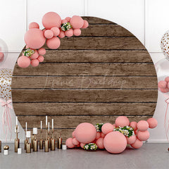 Lofaris Circle Dark Brown Retro Wood Birthday Party Backdrop