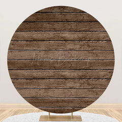 Lofaris Circle Dark Brown Retro Wood Birthday Party Backdrop