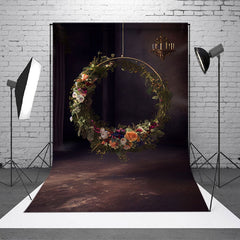 Lofaris Circle Flowers Wreath Dark Photography Backdrop