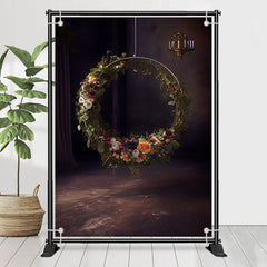 Lofaris Circle Flowers Wreath Dark Photography Backdrop