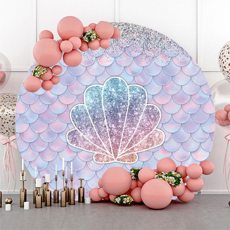 Lofaris Circle Glitter Shell Mermaid Scale Birthday Backdrop