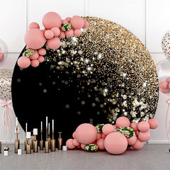 Lofaris Circle Gold Glitter And Black Happy Birthday Backdrop