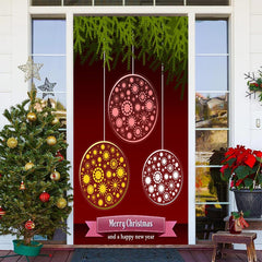 Lofaris Circle Pattern Plant Red Merry Christmas Door Cover