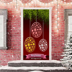 Lofaris Circle Pattern Plant Red Merry Christmas Door Cover