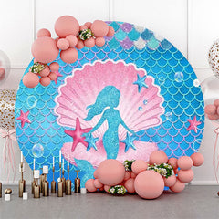 Lofaris Circle Pink Blue Shell Mermaid Starfish Backdrop