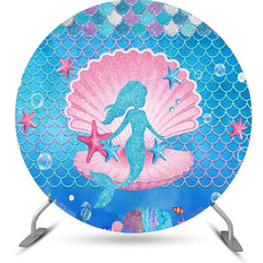 Lofaris Circle Pink Blue Shell Mermaid Starfish Backdrop