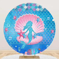 Lofaris Circle Pink Blue Shell Mermaid Starfish Backdrop