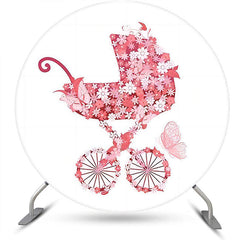 Lofaris Circle Pink Floral Stroller Baby Shower Backdrop