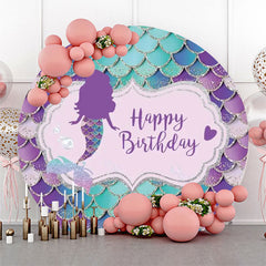 Lofaris Circle Purple Cyan Mermaid Scales Birthday Backdrop