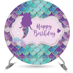 Lofaris Circle Purple Cyan Mermaid Scales Birthday Backdrop