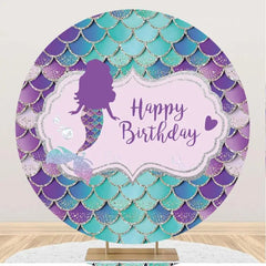 Lofaris Circle Purple Cyan Mermaid Scales Birthday Backdrop