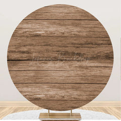 Lofaris Circle Retro Wooden Plank Simple Birthday Backdrop