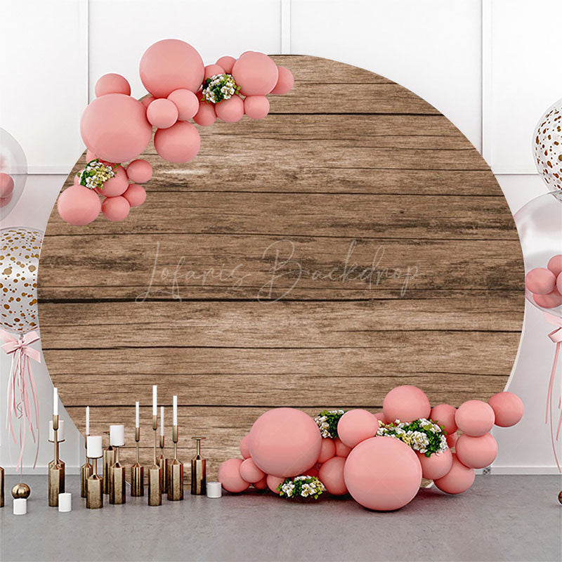 Lofaris Circle Retro Wooden Plank Simple Birthday Backdrop