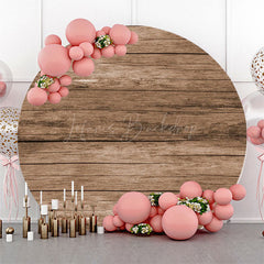 Lofaris Circle Retro Wooden Plank Simple Birthday Backdrop