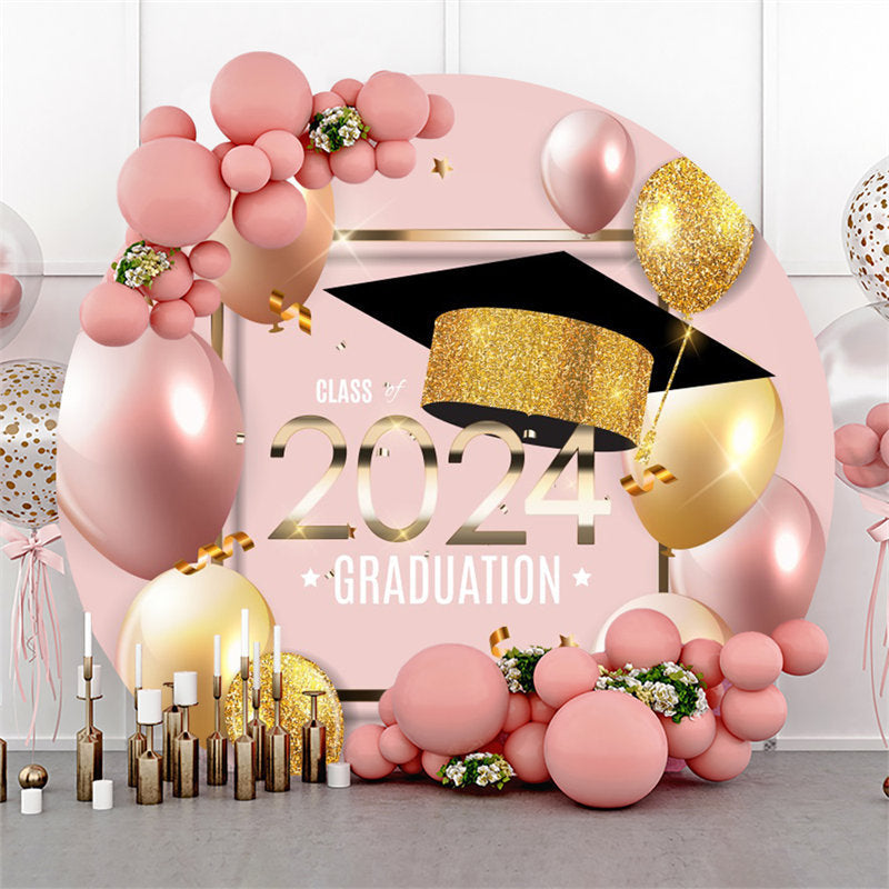 Lofaris Circle Rose Gold Balloons Happy Graduation Backdrop