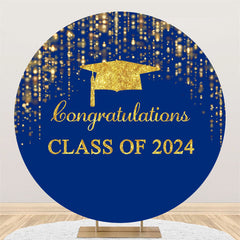 Lofaris Circle Sparkle Golden Blue Happy Graduation Backdrop