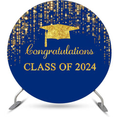 Lofaris Circle Sparkle Golden Blue Happy Graduation Backdrop