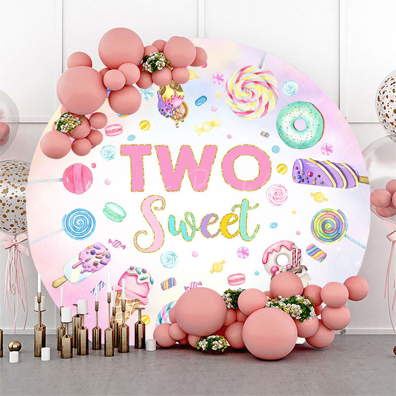 Lofaris Circle Sweet Candy Ice Cream 2nd Birthday Backdrop