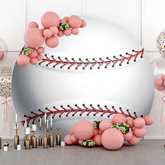 Lofaris Circle Vivid White Red Baseball Birthday Backdrop