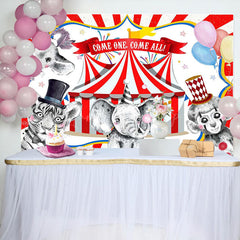 Lofaris Circus Animal Show Red White Stripe Birthday Backdrop