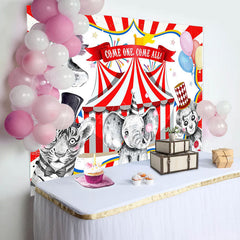 Lofaris Circus Animal Show Red White Stripe Birthday Backdrop