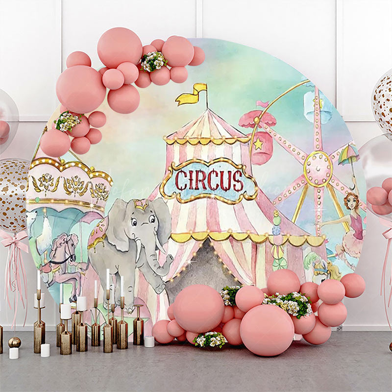 Lofaris Circus Carousel Animals Tent Round Birthday Backdrop