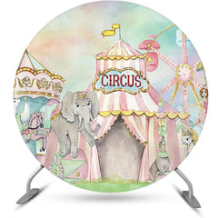 Lofaris Circus Carousel Animals Tent Round Birthday Backdrop