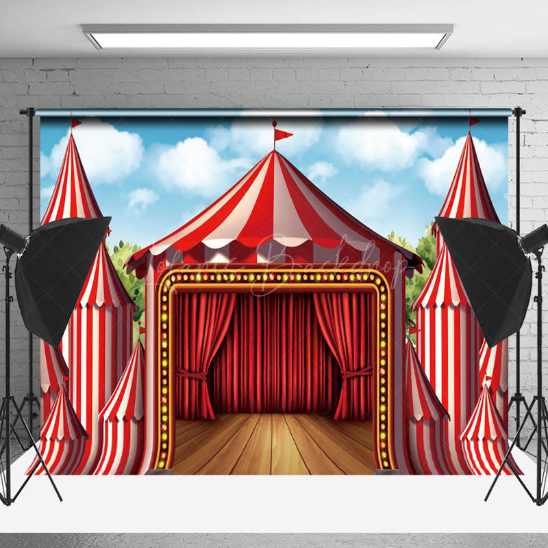 Lofaris Circus Wood Stage Red Curtain Photo Backdrop