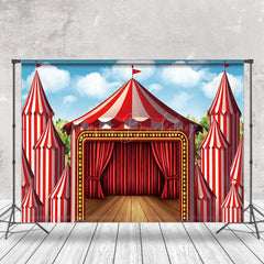 Lofaris Circus Wood Stage Red Curtain Photo Backdrop