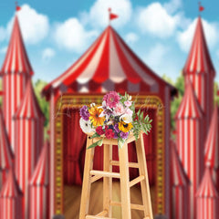 Lofaris Circus Wood Stage Red Curtain Photo Backdrop