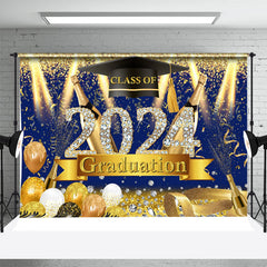 Lofaris Class 2024 Blue Gold Sparkle Graduation Backdrop