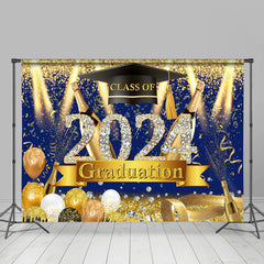 Lofaris Class 2024 Blue Gold Sparkle Graduation Backdrop