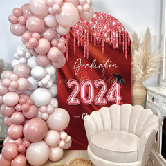 Lofaris Class 2024 Red Rose Pink Sparkle Grad Arch Backdrop