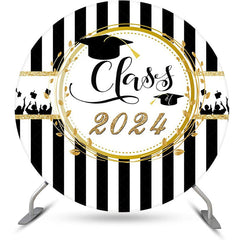 Lofaris Class 2024 White Black Stripe Round Grad Backdrop