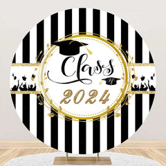 Lofaris Class 2024 White Black Stripe Round Grad Backdrop