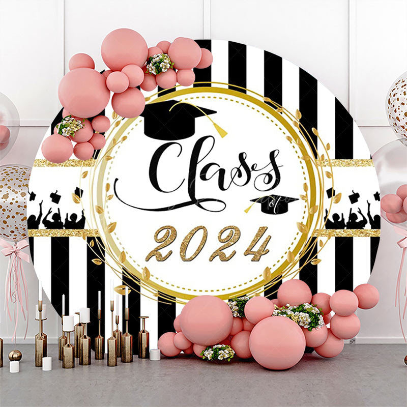 Lofaris Class 2024 White Black Stripe Round Grad Backdrop