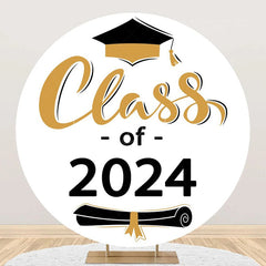 Lofaris Class Of 2024 Bachelor Cap White Round Grad Backdrop