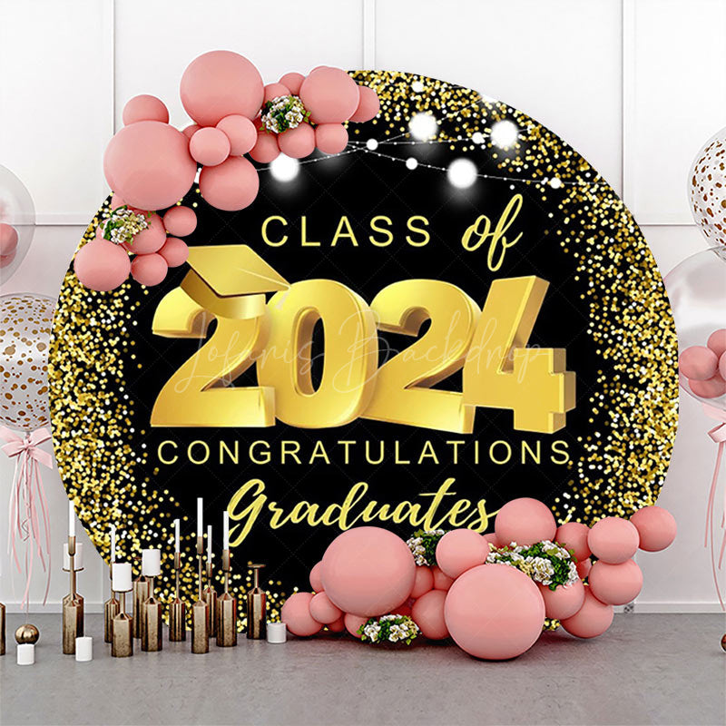 Lofaris Class Of 2024 Black Gold Round Graduation Backdrop